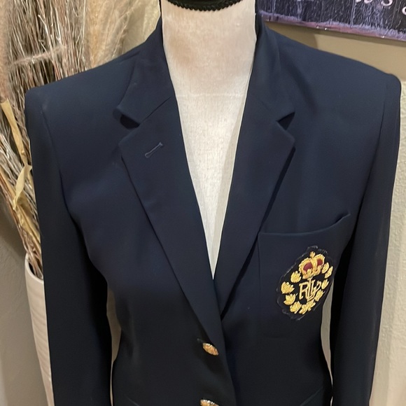 Vintage Lauren Ralph Lauren Crown Crest Sailor Wool Blazer Navy Blue & Gold 4P - Picture 7 of 14